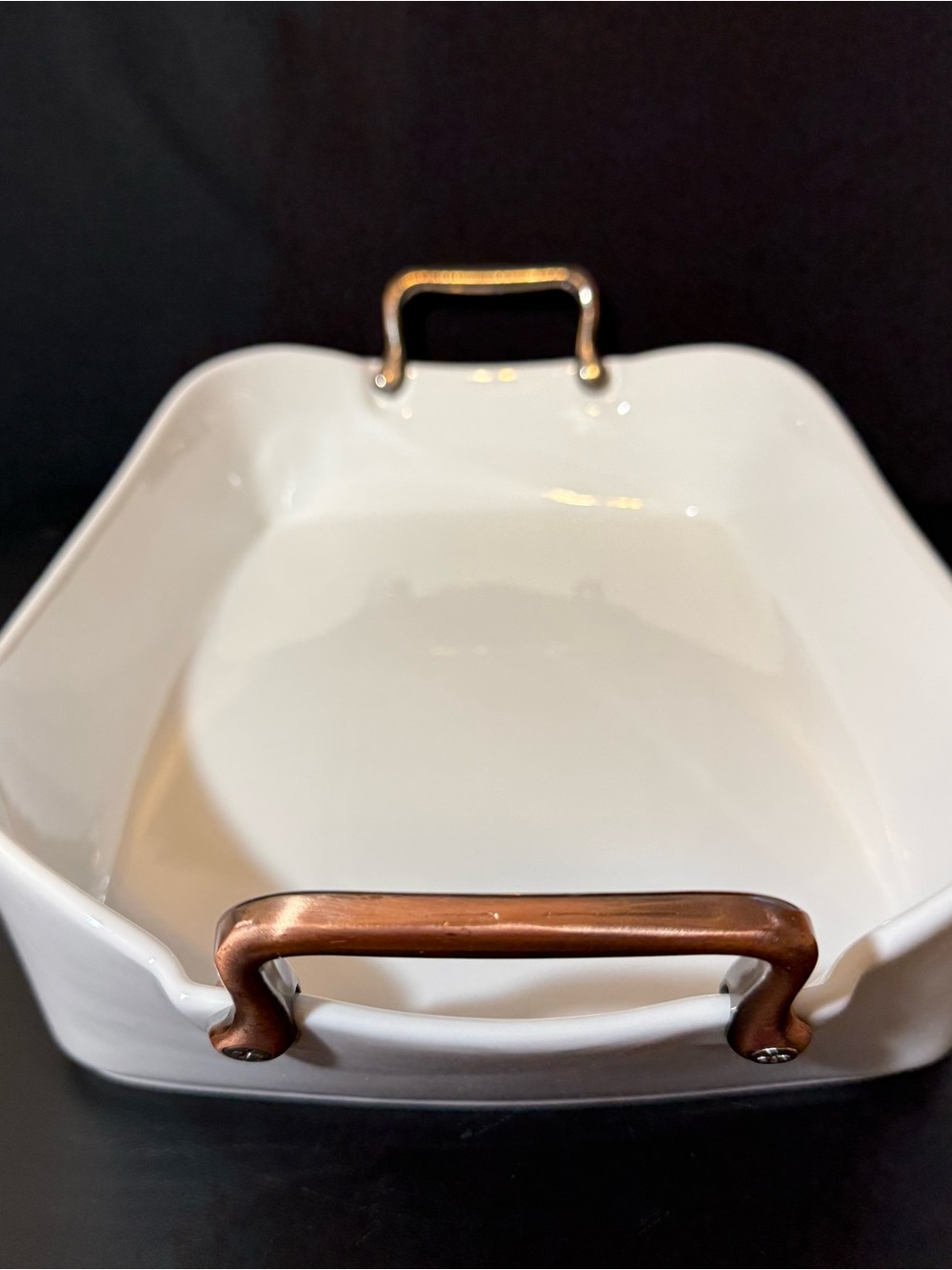 Denmark Tools for Cooks White Ceramic Rectangular Baking Dish Copper Handles